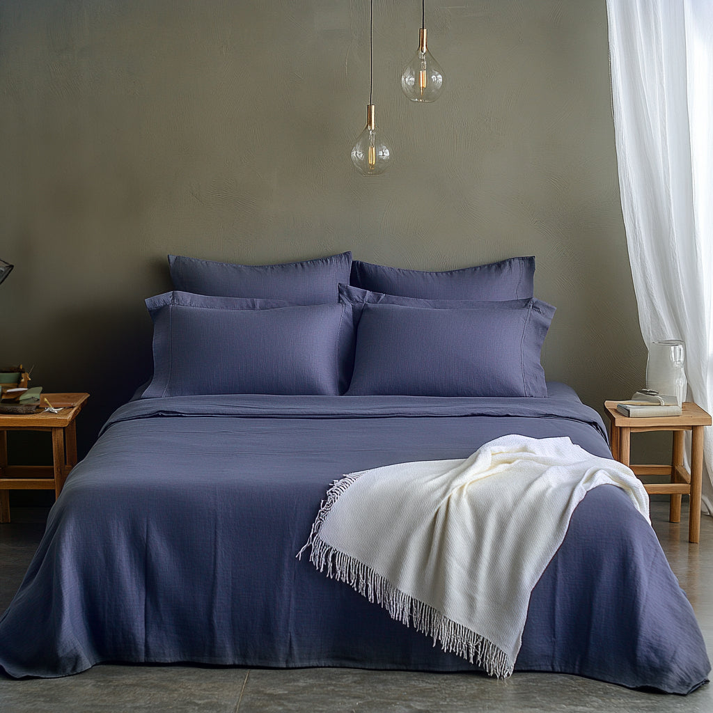 Slate Indigo 400 TC King size cotton bedsheet with 2 pillow covers - 108 x 108 | Luxury solid collection