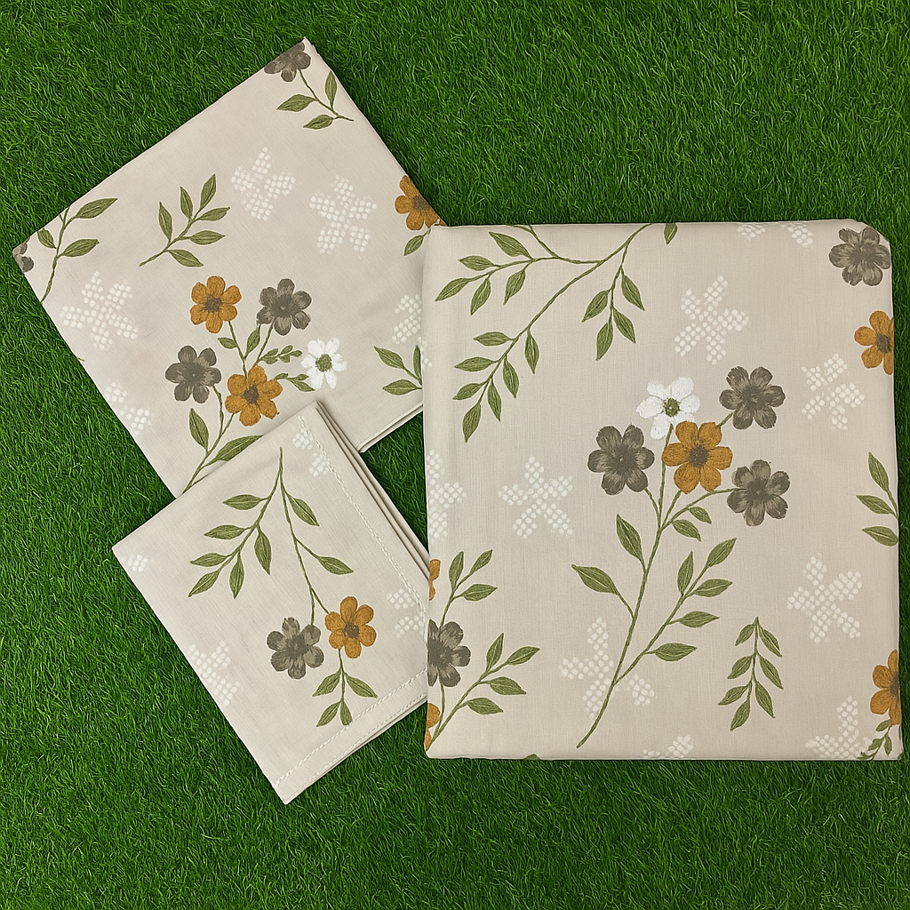 Luxury 4 Piece bedding Set : 1 King Flat Bedsheet, 1 double Bed AC dohar, 2 Pillow Covers