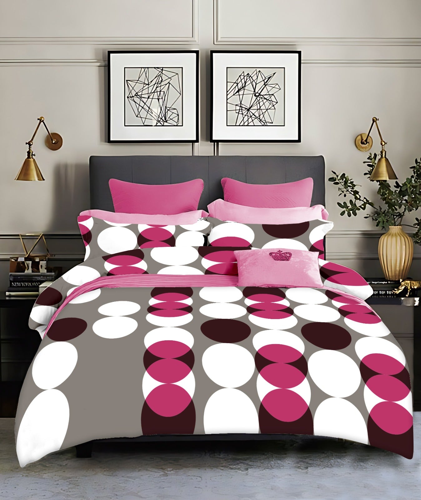 Pink Circles King size cotton bedsheet with 2 pillow covers - 108 x 108 | RR Collection