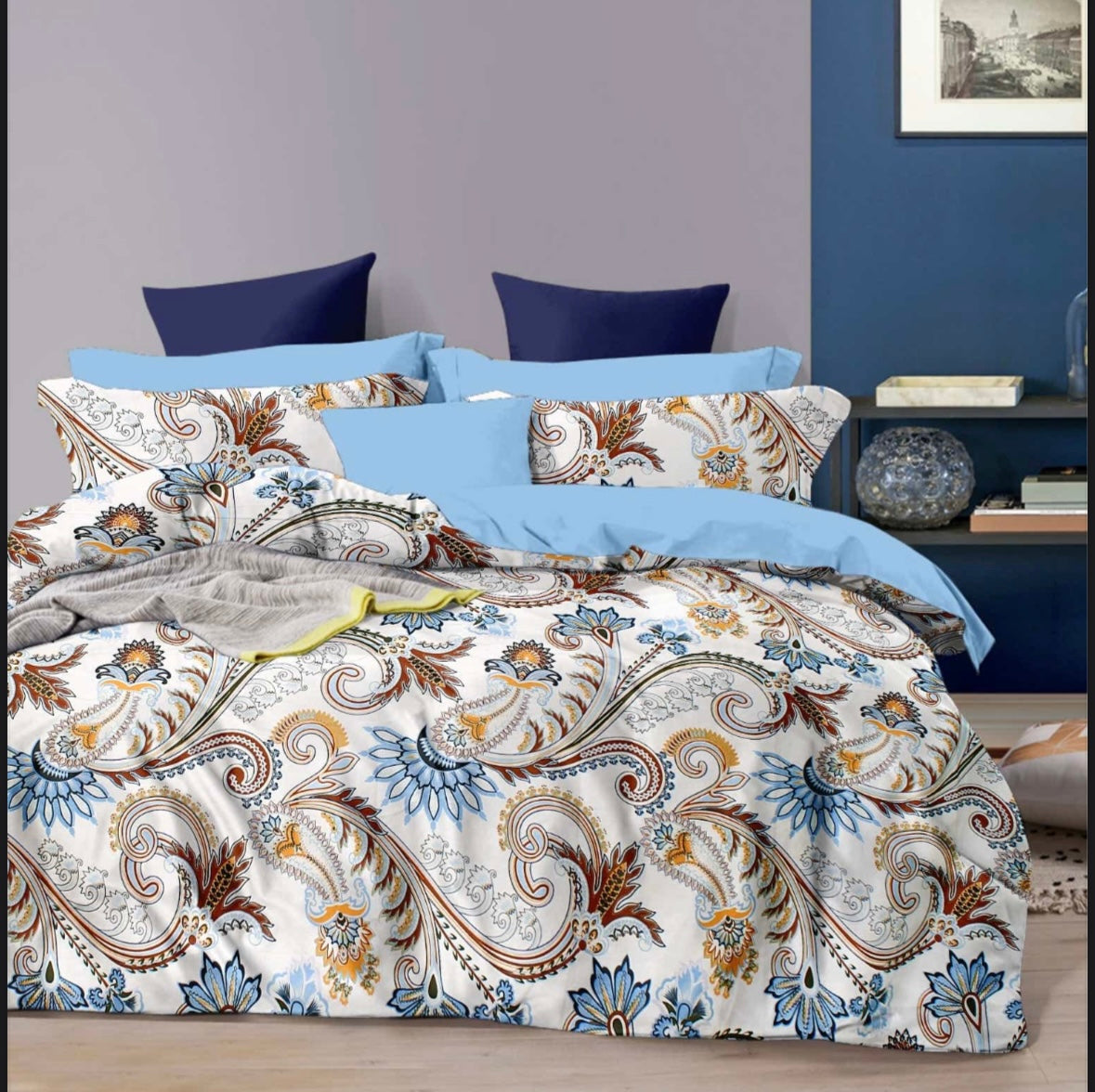 Polo cotton blend double bedsheet with 2 pillow covers- 90 x 100