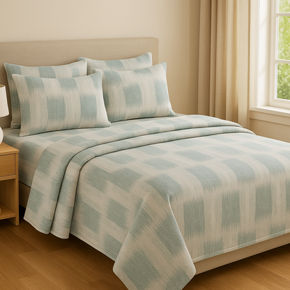 Luxury 4 Piece bedding Set : 1 King Flat Bedsheet, 1 double Bed AC dohar, 2 Pillow Covers