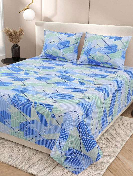 Blue indigo aura King size cotton bedsheet with 2 pillow covers - 108 x 108 | RR Collection
