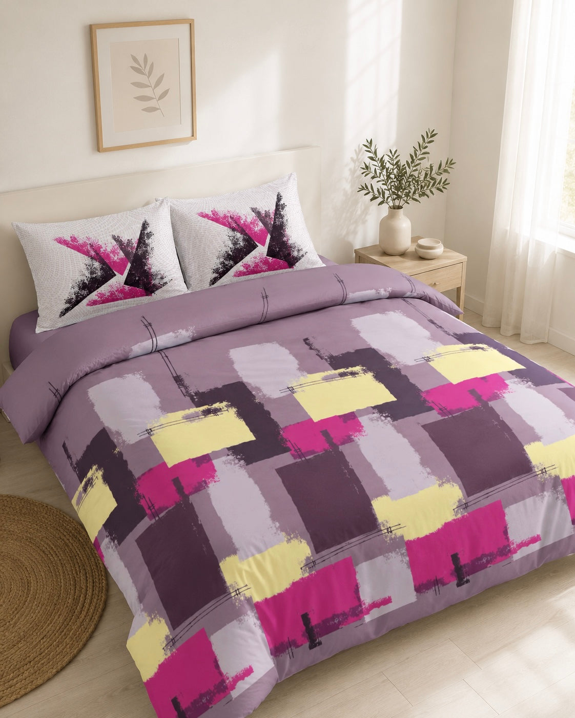 Canvas King size cotton bedsheet with 2 pillow covers - 108 x 108 SIT