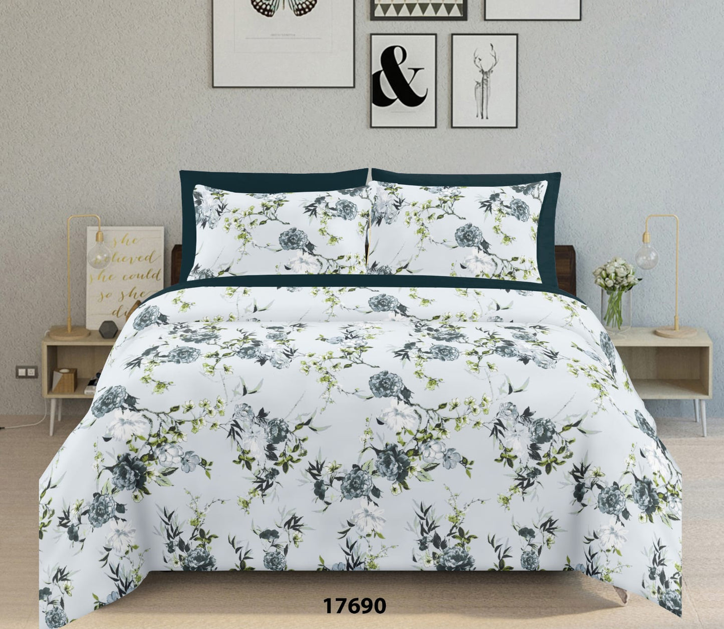 Ivory flora king size cotton bedsheet with 2 pillow covers - 108 x 108 | RR Collection