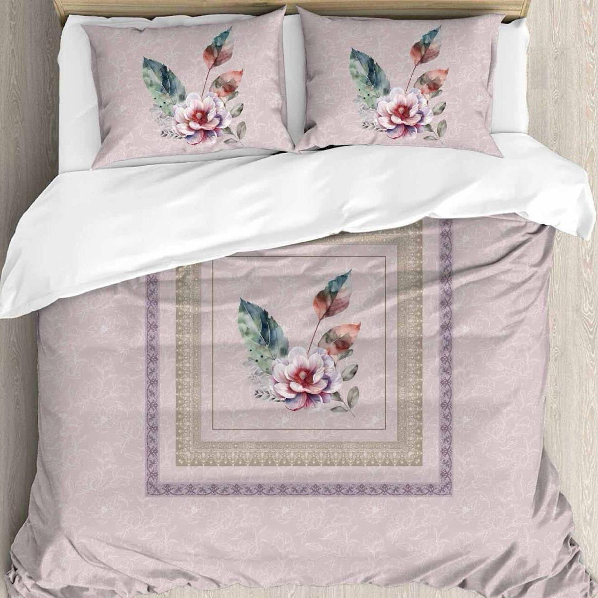 Serene Bloom Digital King size bedsheet with 2 pillow covers - 108 x 108 | Luxury collection