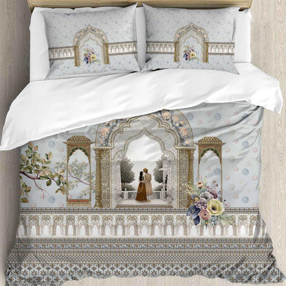 Noor-e-Ishq Digital Printed King size bedsheet with 2 pillow covers - 108 x 108 |Luxury collection