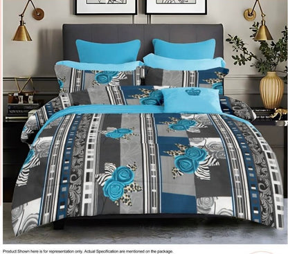 Blue Rose King size cotton bedsheet with 2 pillow covers - 108 x 108 | RR Collection