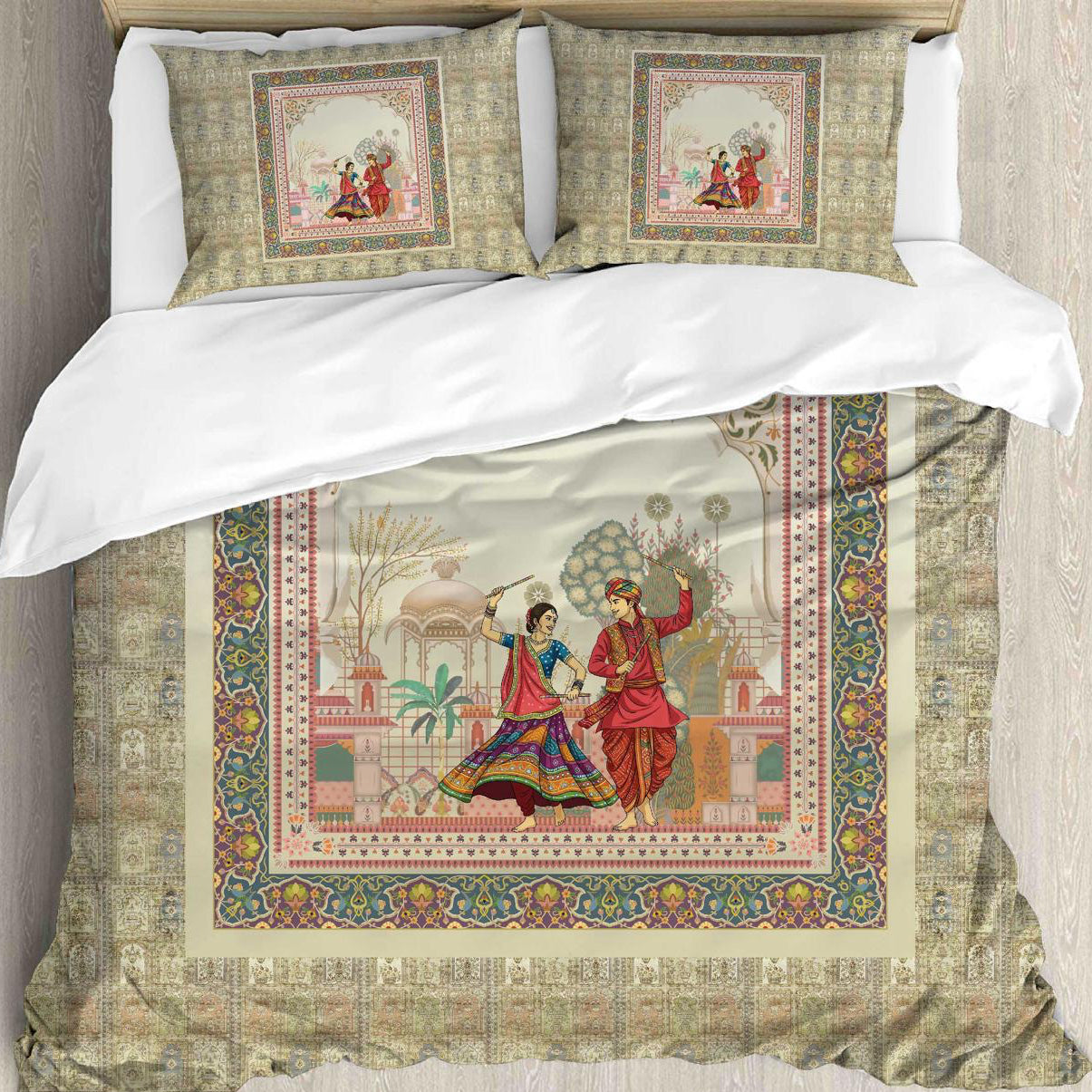 Navratri Digital King size bedsheet with 2 pillow covers - 108 x 108 |Luxury collection