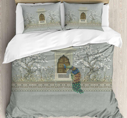 Mughal Peacock Digital Printed King size bedsheet with 2 pillow covers - 108 x 108 |Luxury collection