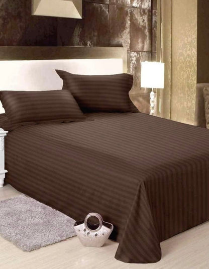 Dark Brown Stirpes 400 TC King size cotton bedsheet with 2 pillow covers - 108 x 108 | Luxury Stripes collection