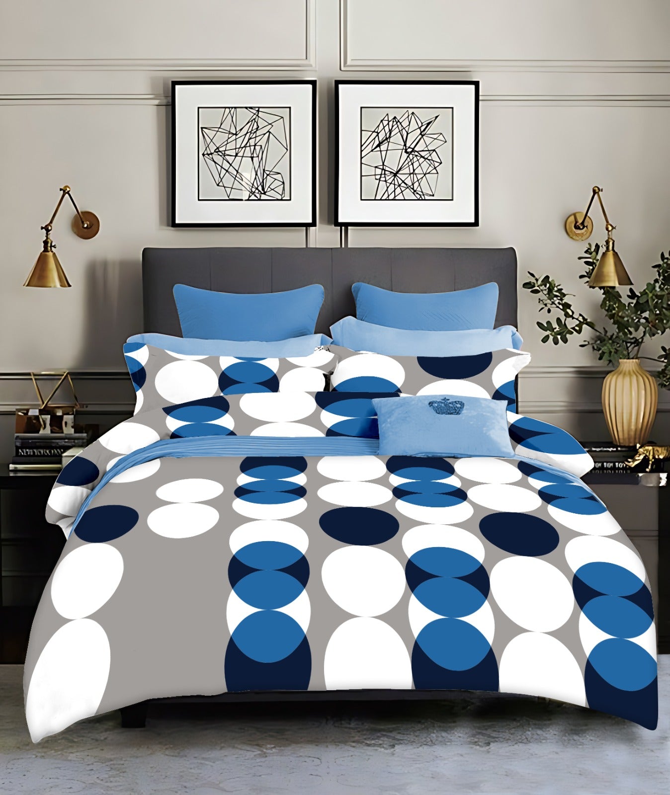 Blue circles King size cotton bedsheet with 2 pillow covers - 108 x 108 | RR Collection