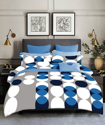 Blue circles King size cotton bedsheet with 2 pillow covers - 108 x 108 | RR Collection