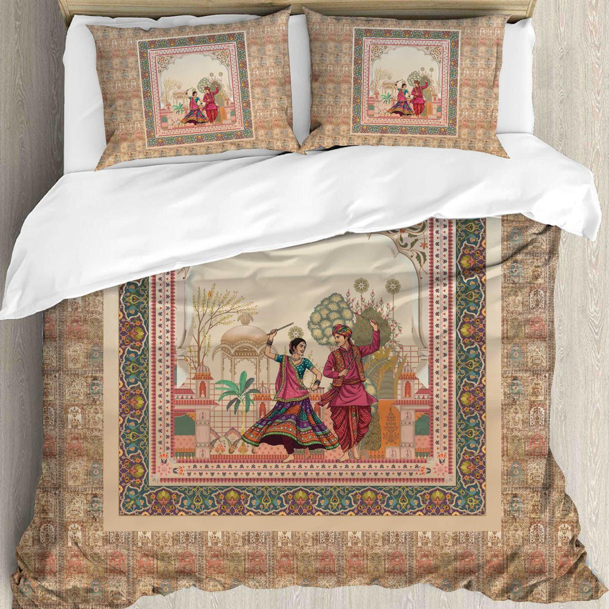 Navratri Digital King size bedsheet with 2 pillow covers - 108 x 108 |Luxury collection