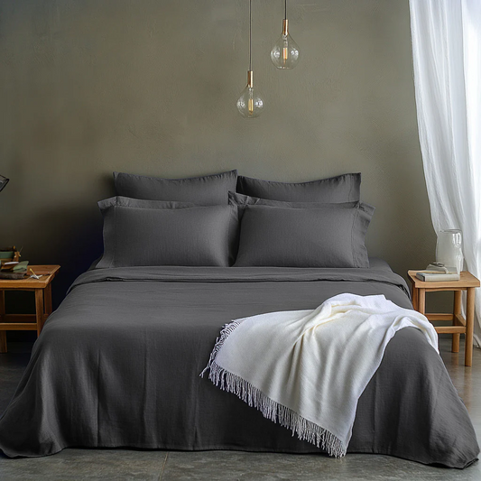 Dark grey 400 TC King size cotton bedsheet with 2 pillow covers - 108 x 108 | Luxury solid collection