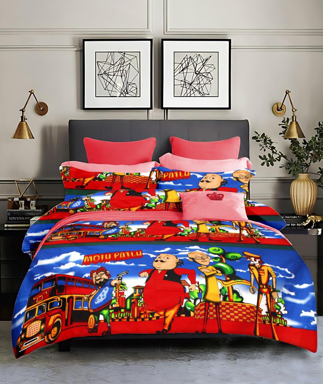 Mottu Patlu Double bed 100% cotton bedsheet with 2 pillow covers - 90 x 100 | SG