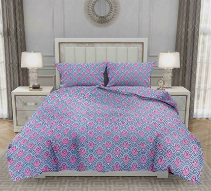 Lilac hues King size cotton bedsheet with 2 pillow covers - 108 x 108 SIT