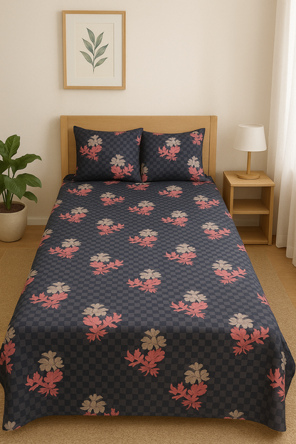 Single Bed 100% cotton bedsheet with 1 pillow cover - 60 x 90| SIG. collection