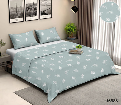 Luxury 4 Piece bedding Set : 1 King Flat Bedsheet, 1 double Bed AC dohar, 2 Pillow Covers