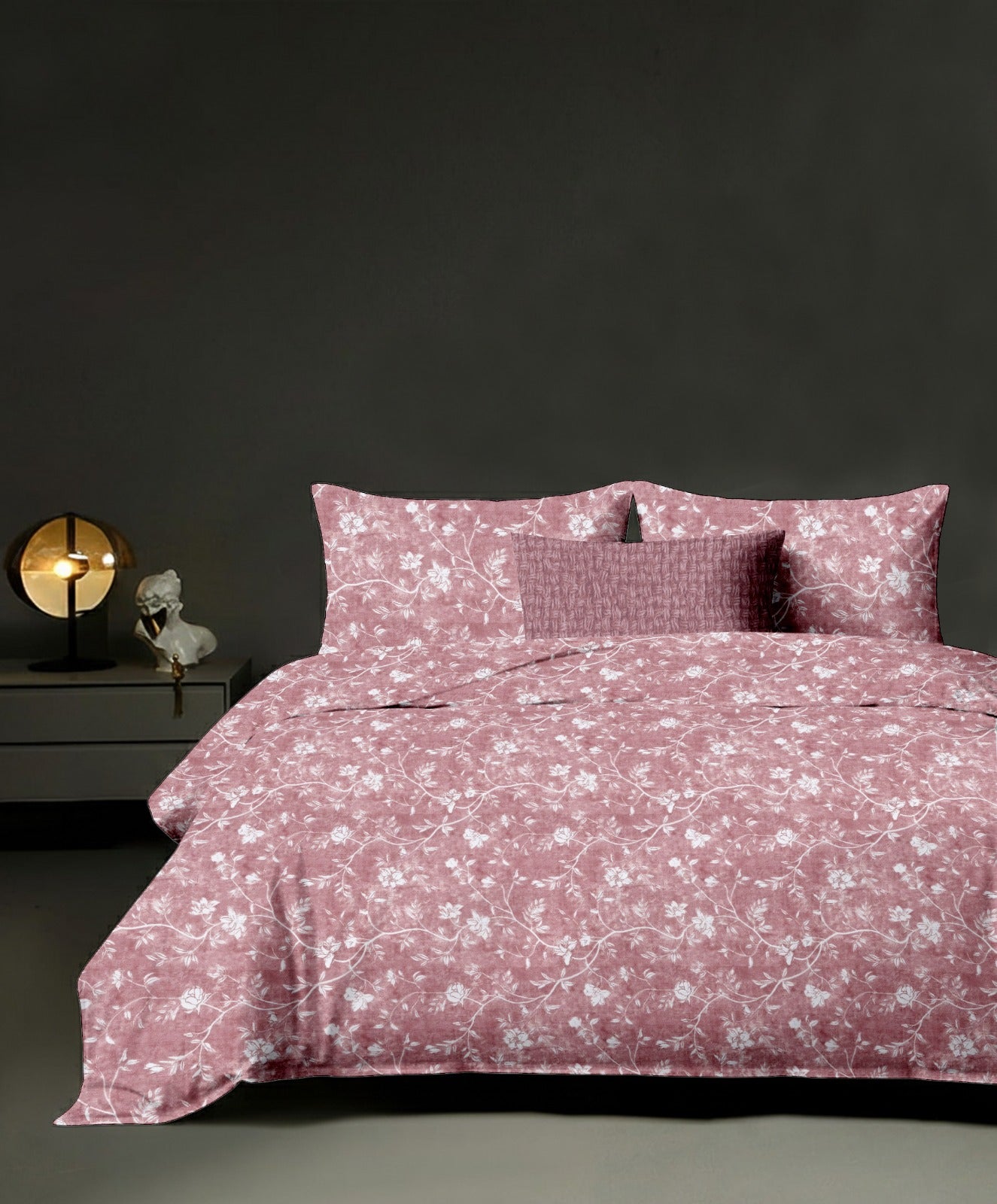 Floral Reveria King size cotton bedsheet with 2 pillow covers - 108 x 108 SD