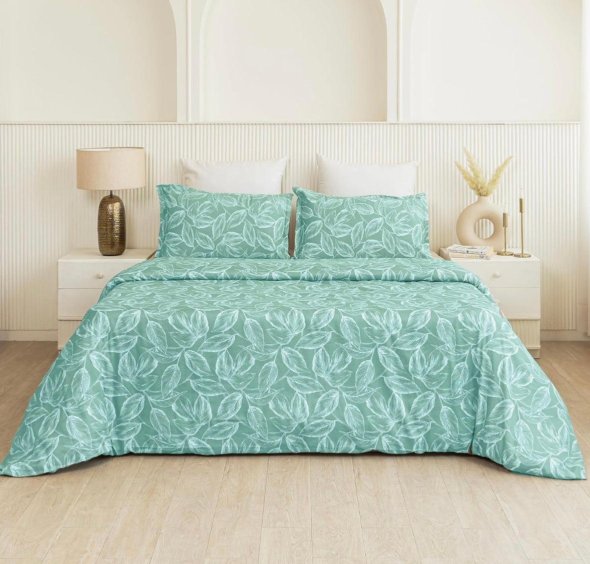 Leafy King size cotton bedsheet with 2 pillow covers - 108 x 108 | SD