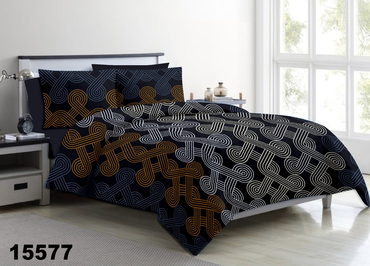 Midnight maze King size cotton bedsheet with 2 pillow covers - 108 x 108 SIT