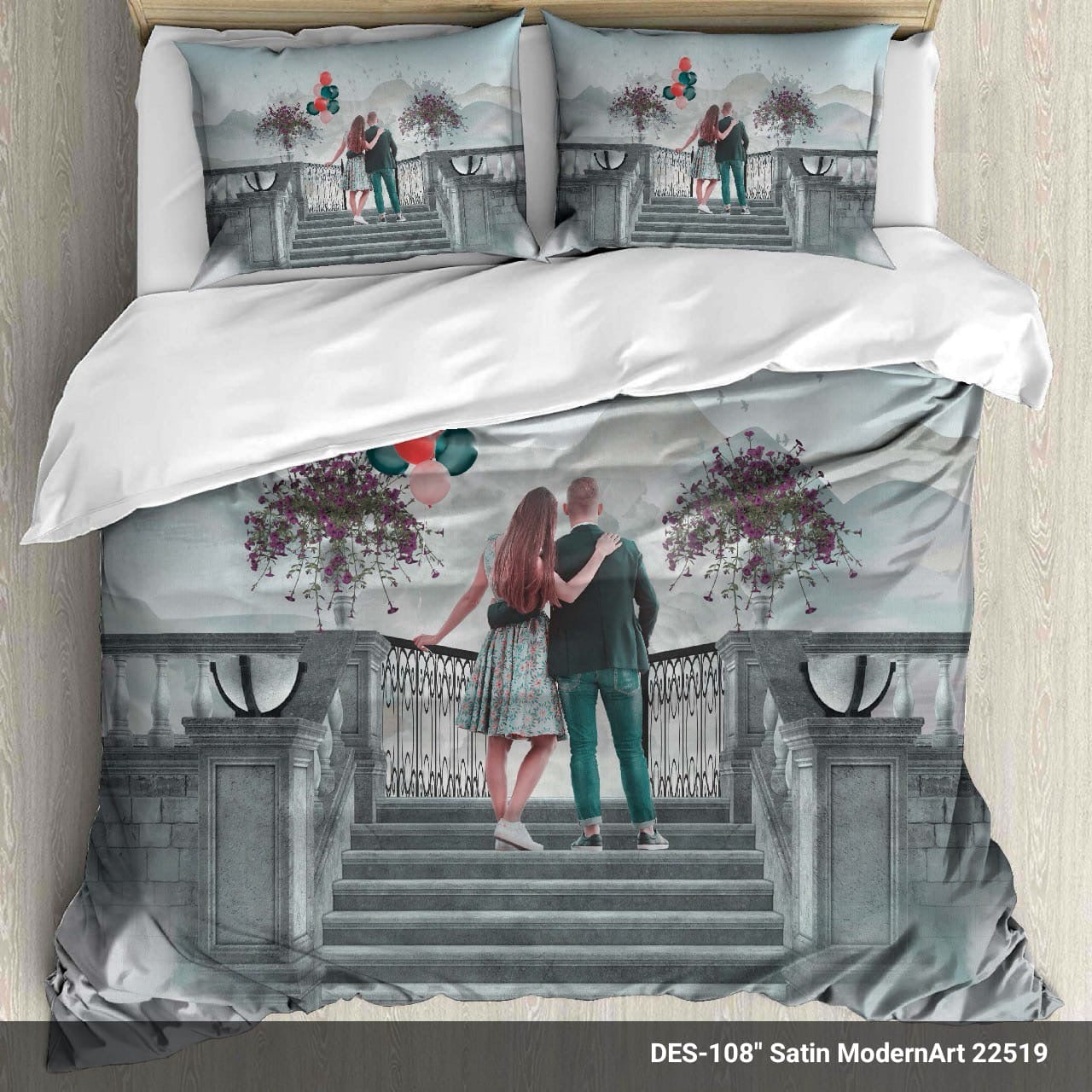 Digital Couple Theme King size bedsheet with 2 pillow covers - 108 x 108 |Luxury. collection