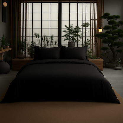 Black 400 TC King size cotton bedsheet with 2 pillow covers - 108 x 108 | Luxury solid collection