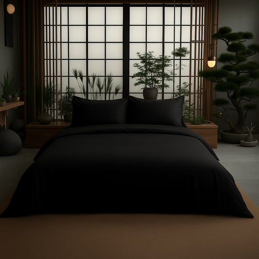 Black 400 TC King size cotton bedsheet with 2 pillow covers - 108 x 108 | Luxury solid collection