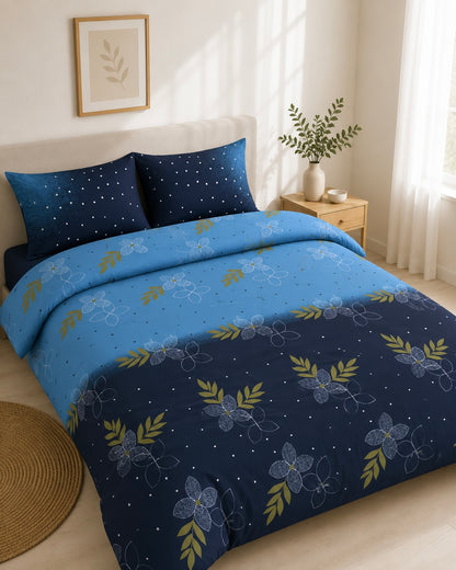 Midnight Botanical King size cotton bedsheet with 2 pillow covers - 108 x 108 SIT