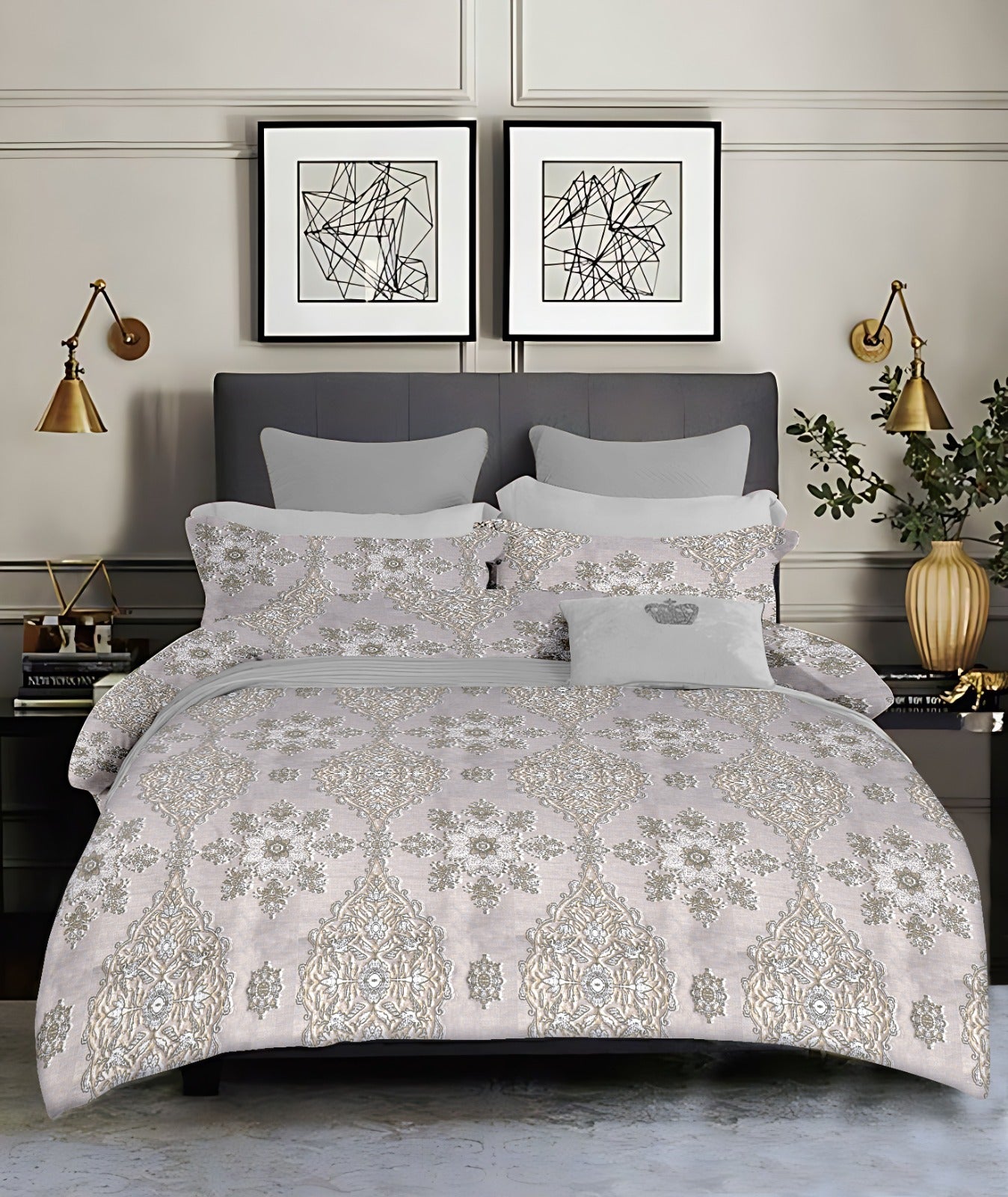 Royal Damask King size cotton bedsheet with 2 pillow covers - 108 x 108 SD