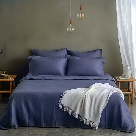 Slate Indigo 400 TC King size cotton bedsheet with 2 pillow covers - 108 x 108 | Luxury solid collection