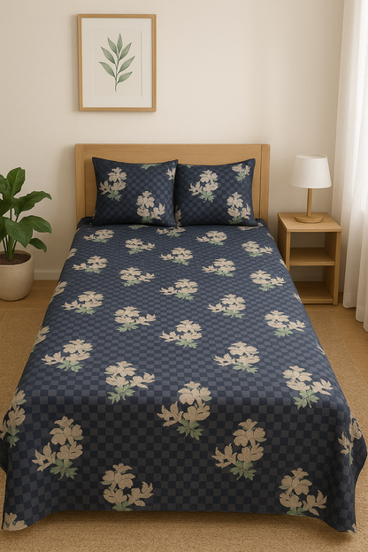 Single Bed 100% cotton bedsheet with 1 pillow cover - 60 x 90| SIG. collection
