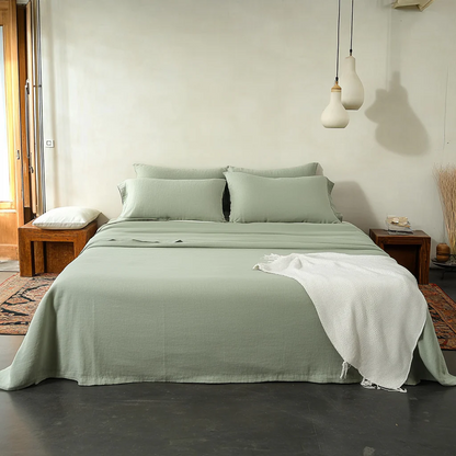 Sage green 400 TC King size cotton bedsheet with 2 pillow covers - 108 x 108 | Luxury solid collection