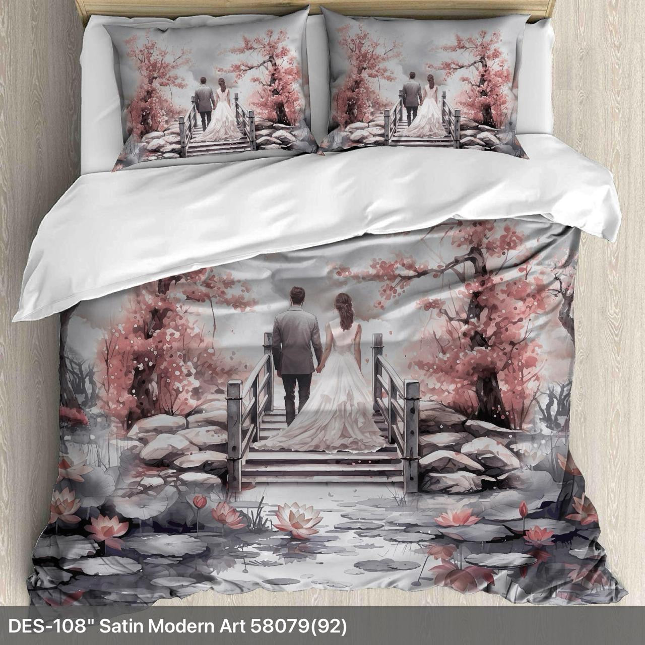 Digital Couple Theme King size bedsheet with 2 pillow covers - 108 x 108 |Luxury collection