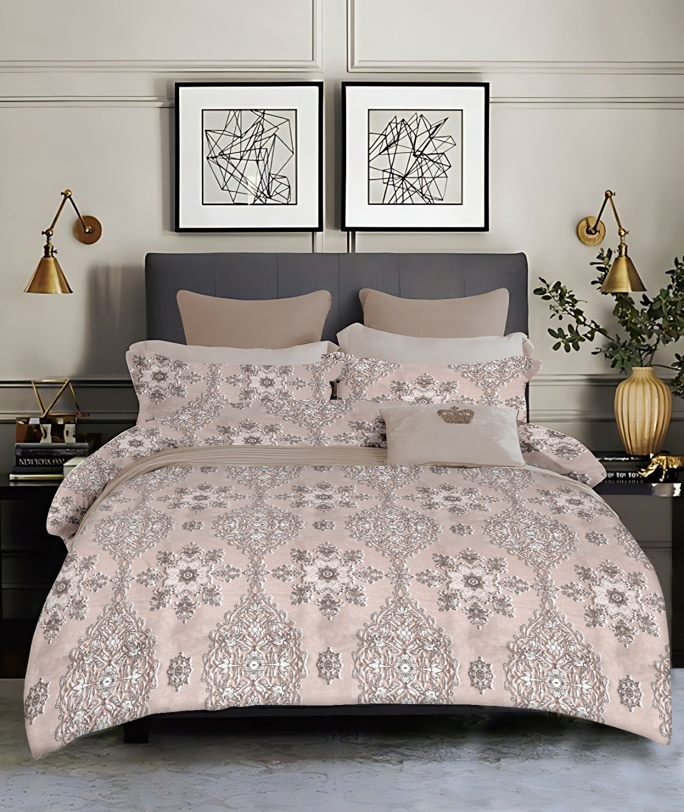 Royal Damask King size cotton bedsheet with 2 pillow covers - 108 x 108 SD