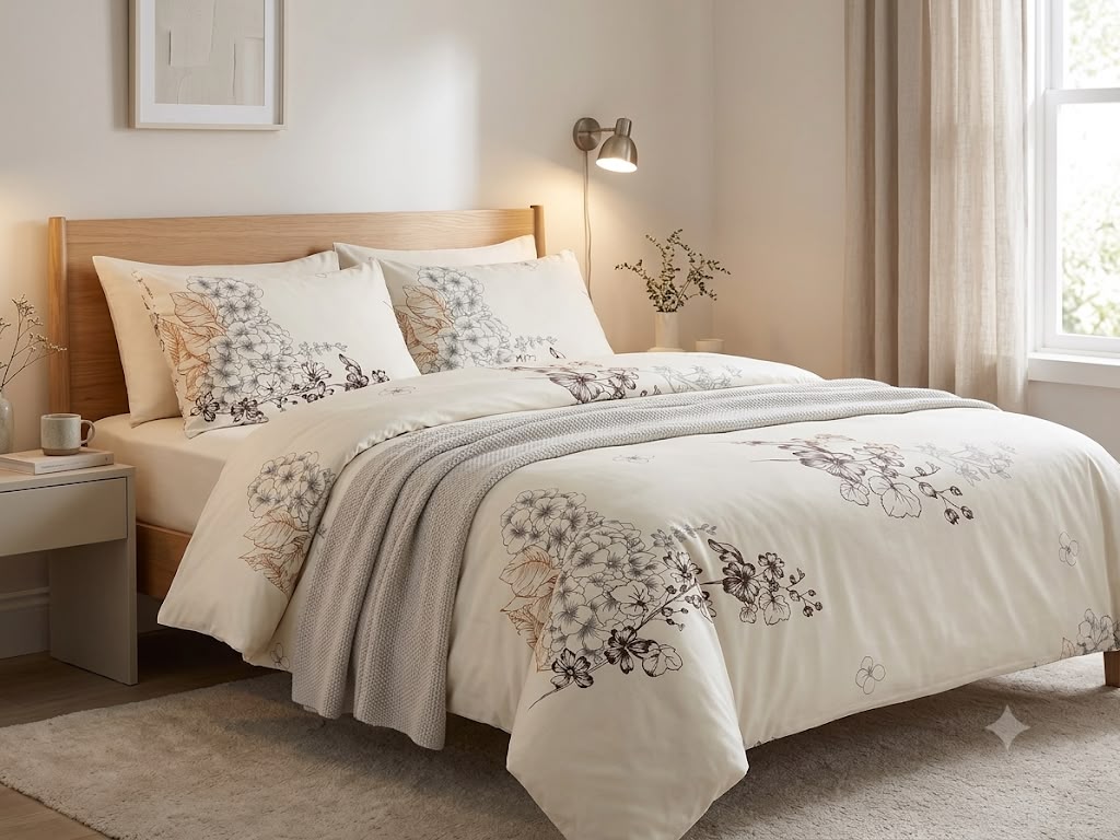 Ivory Blossom King size cotton bedsheet with 2 pillow covers - 108 x 108 RR