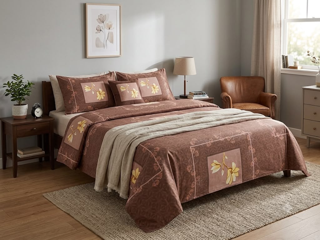 Geometric Mangolia King size cotton bedsheet with 2 pillow covers - 108 x 108 RR