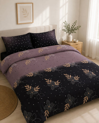 Midnight Botanical King size cotton bedsheet with 2 pillow covers - 108 x 108 SIT