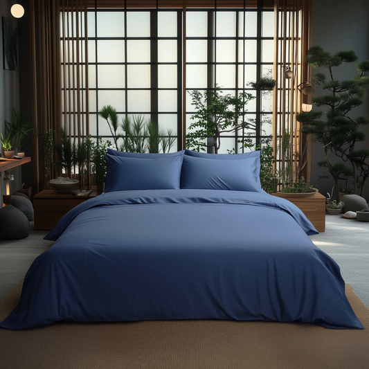 Midnight blue 400 TC King size cotton bedsheet with 2 pillow covers - 108 x 108 | Luxury solid collection