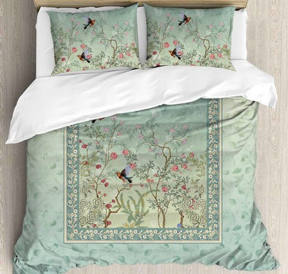 Floral Birds Digital King size bedsheet with 2 pillow covers - 108 x 108 | Luxury collection