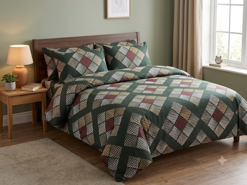 Box Procian King size cotton bedsheet with 2 pillow covers - 108 x 108 Sup