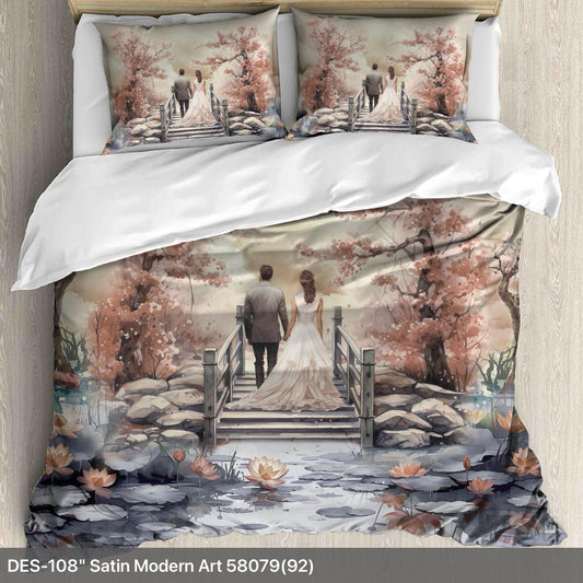 Digital Couple Theme King size bedsheet with 2 pillow covers - 108 x 108 |Luxury collection