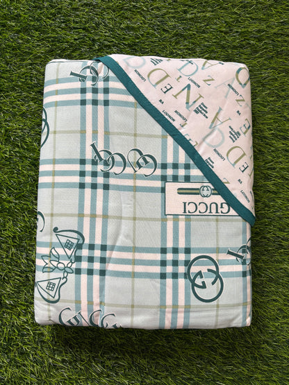 Aqua Blue Print Reversible Cotton AC Dohar - Single Bed