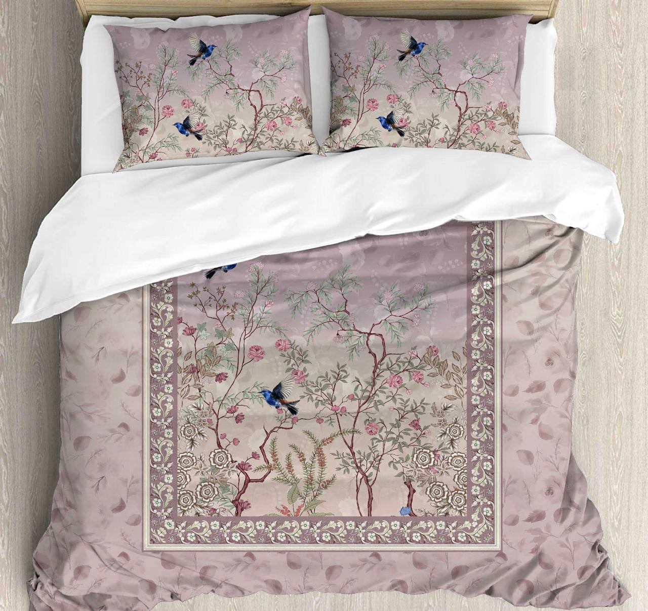 Floral Birds Digital King size bedsheet with 2 pillow covers - 108 x 108 | Luxury collection