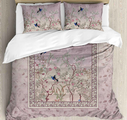 Floral Birds Digital King size bedsheet with 2 pillow covers - 108 x 108 | Luxury collection