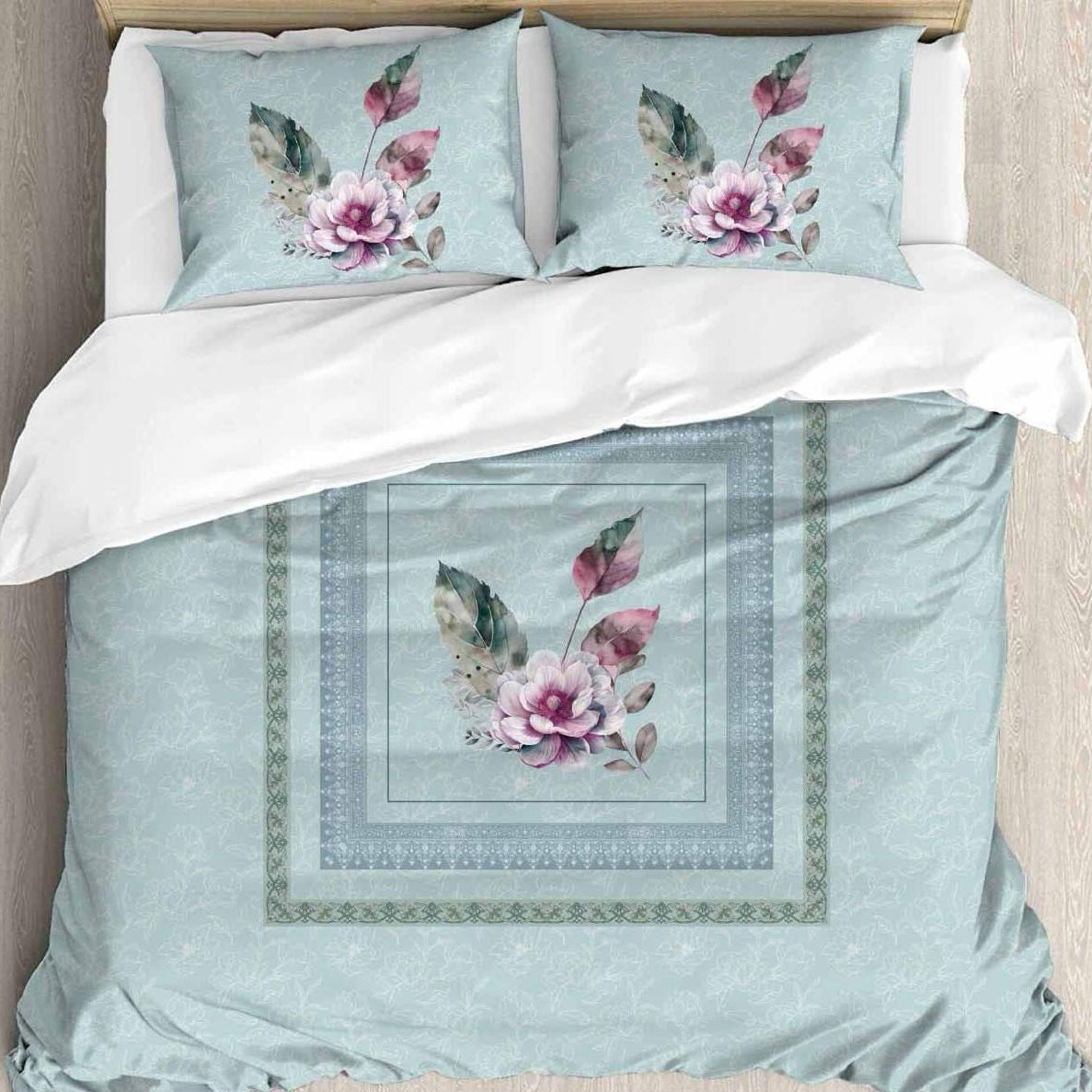 Serene Bloom Digital King size bedsheet with 2 pillow covers - 108 x 108 | Luxury collection