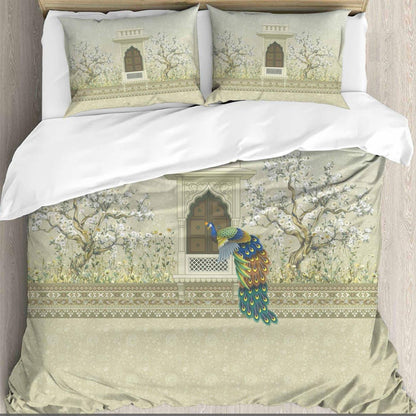 Mughal Peacock Digital Printed King size bedsheet with 2 pillow covers - 108 x 108 |Luxury collection