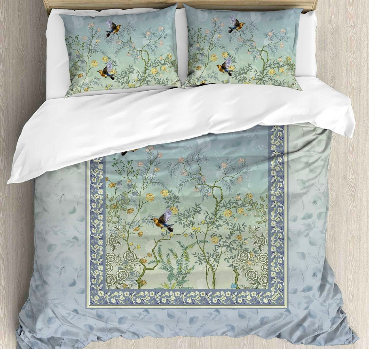 Floral Birds Digital King size bedsheet with 2 pillow covers - 108 x 108 | Luxury collection