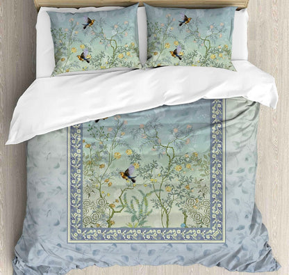 Floral Birds Digital King size bedsheet with 2 pillow covers - 108 x 108 | Luxury collection