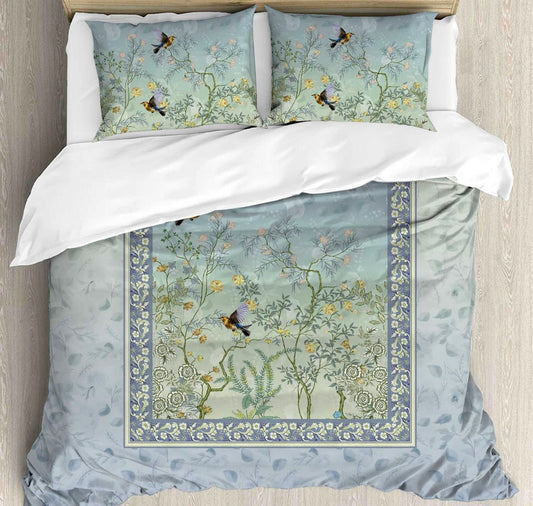 Floral Birds Digital King size bedsheet with 2 pillow covers - 108 x 108 | Luxury collection
